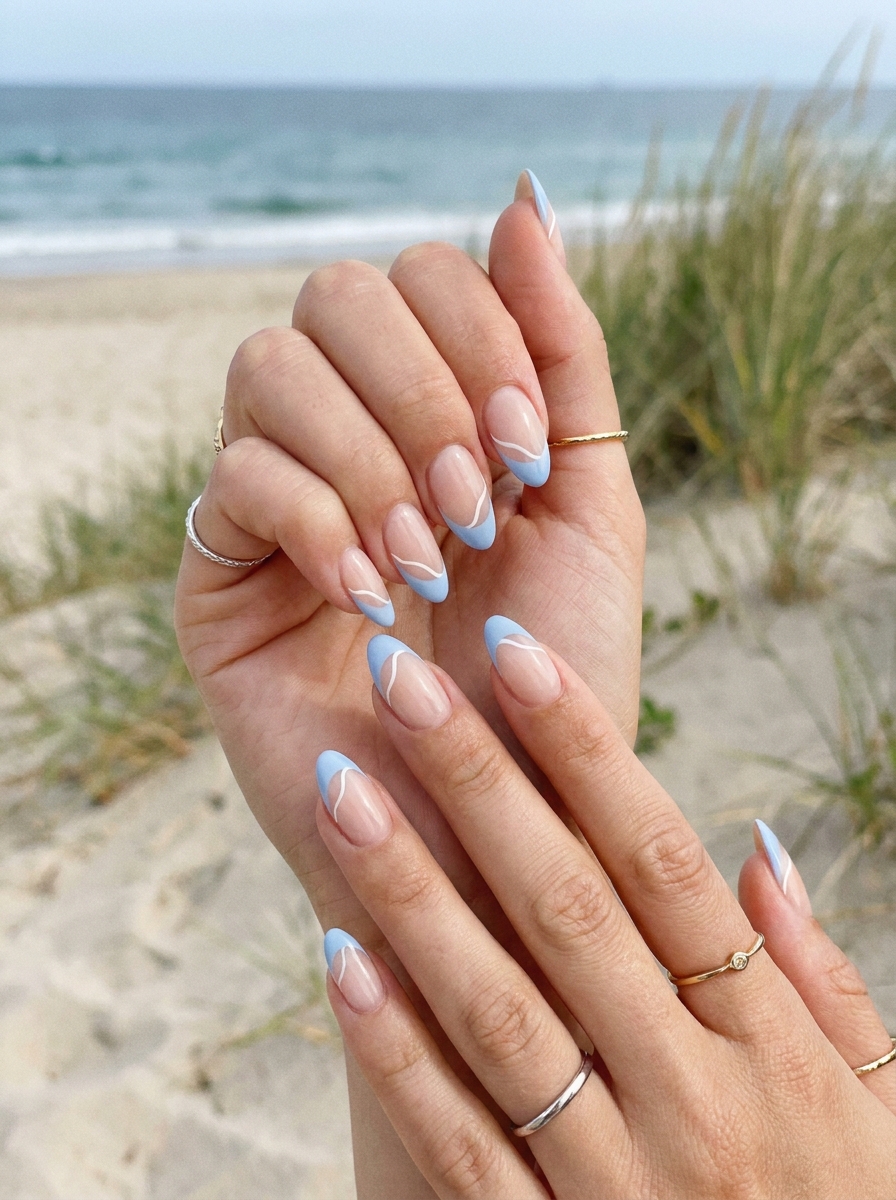 Blue French mit Wellenlinien